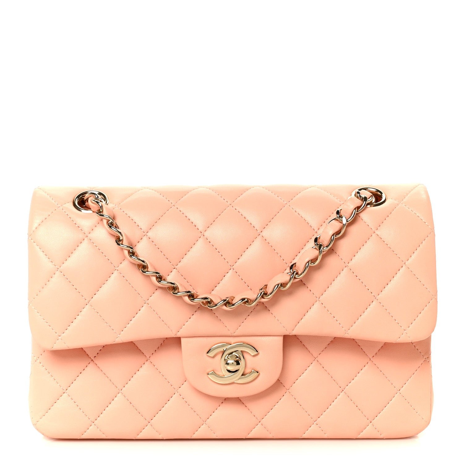 Chanel Lambskin Quilted Small Double Flap Light Orange