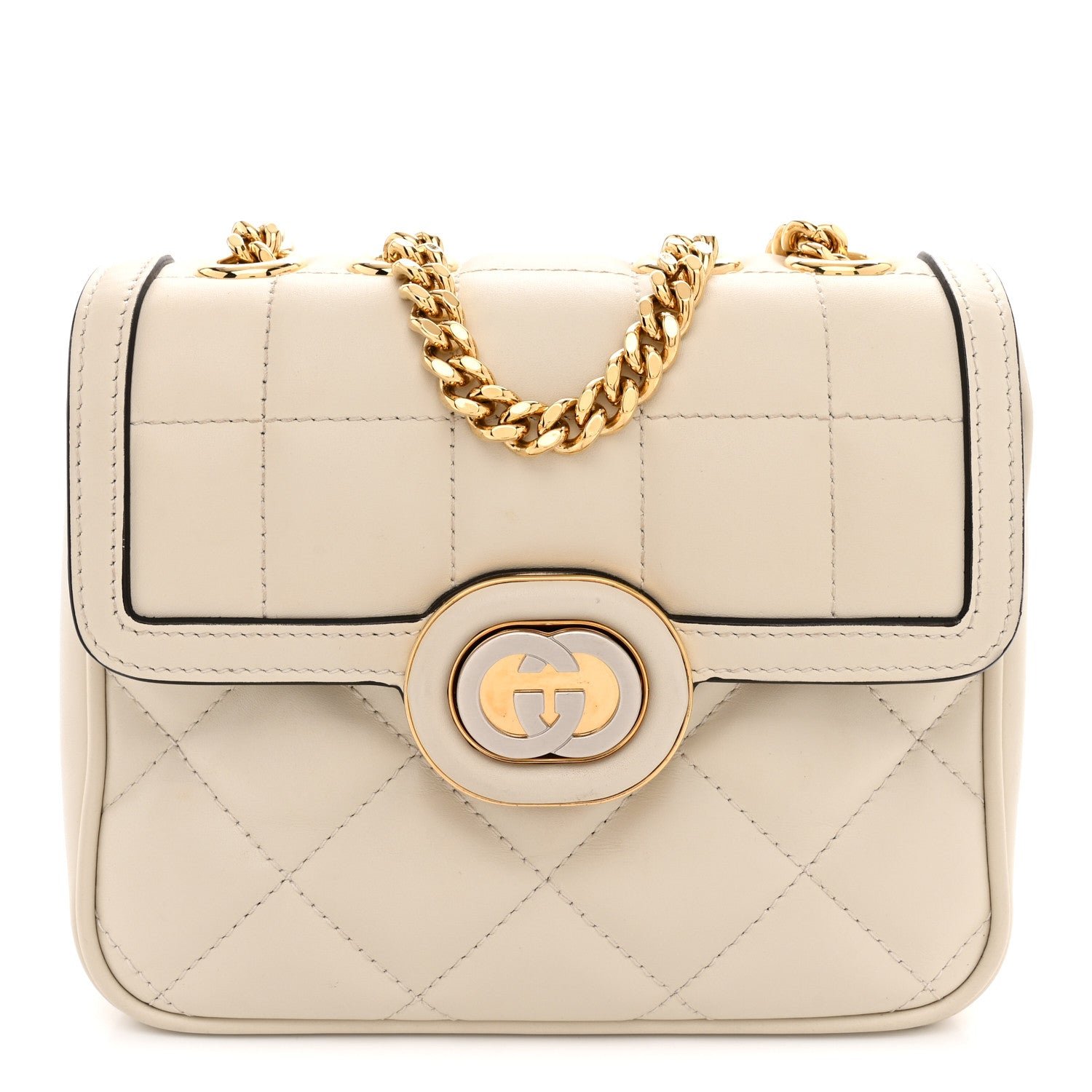Gucci Calfskin Quilted Mini Deco Shoulder Bag Mystic White