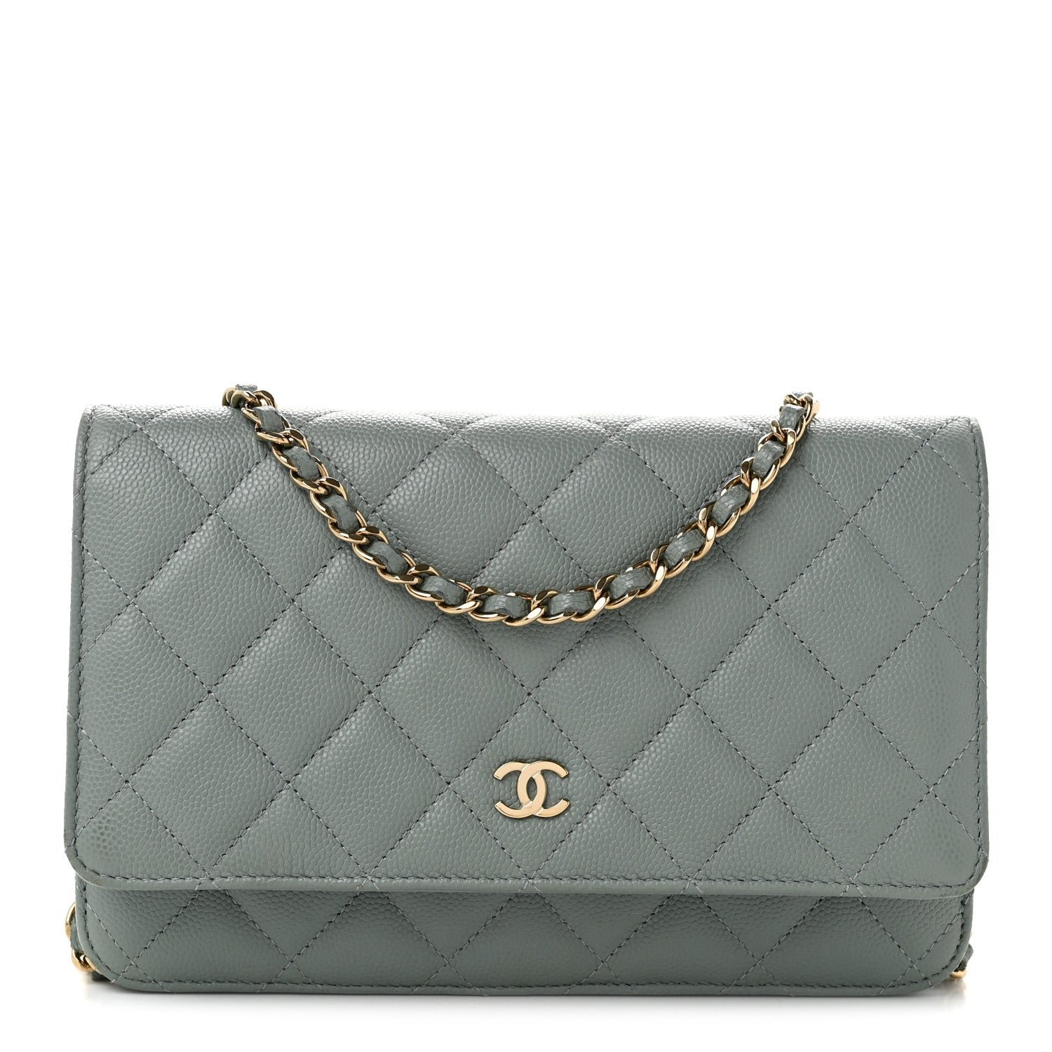Chanel Caviar Quilted Wallet on Chain WOC Light Blue