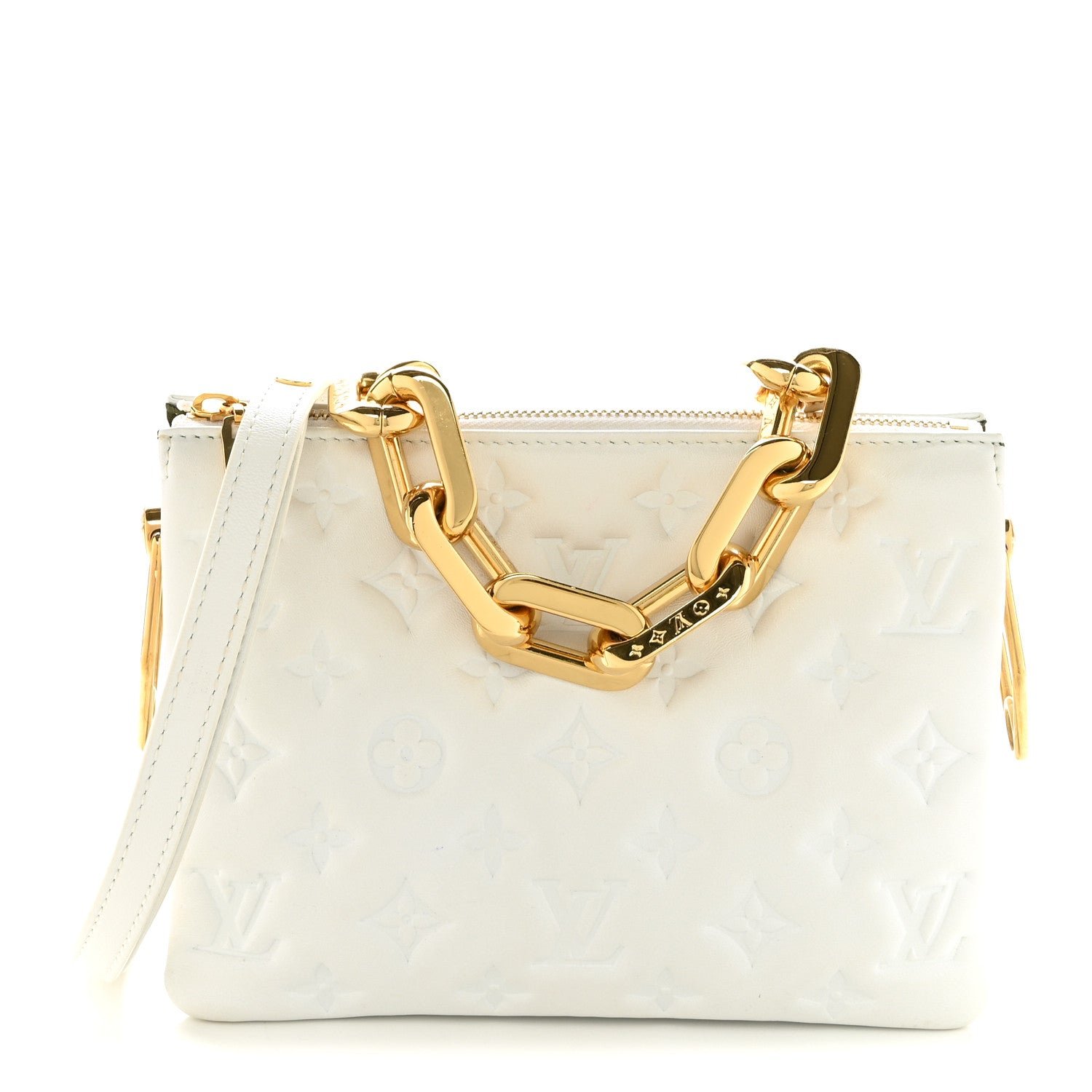 Louis Vuitton Lambskin Embossed Monogram Coussin BB White