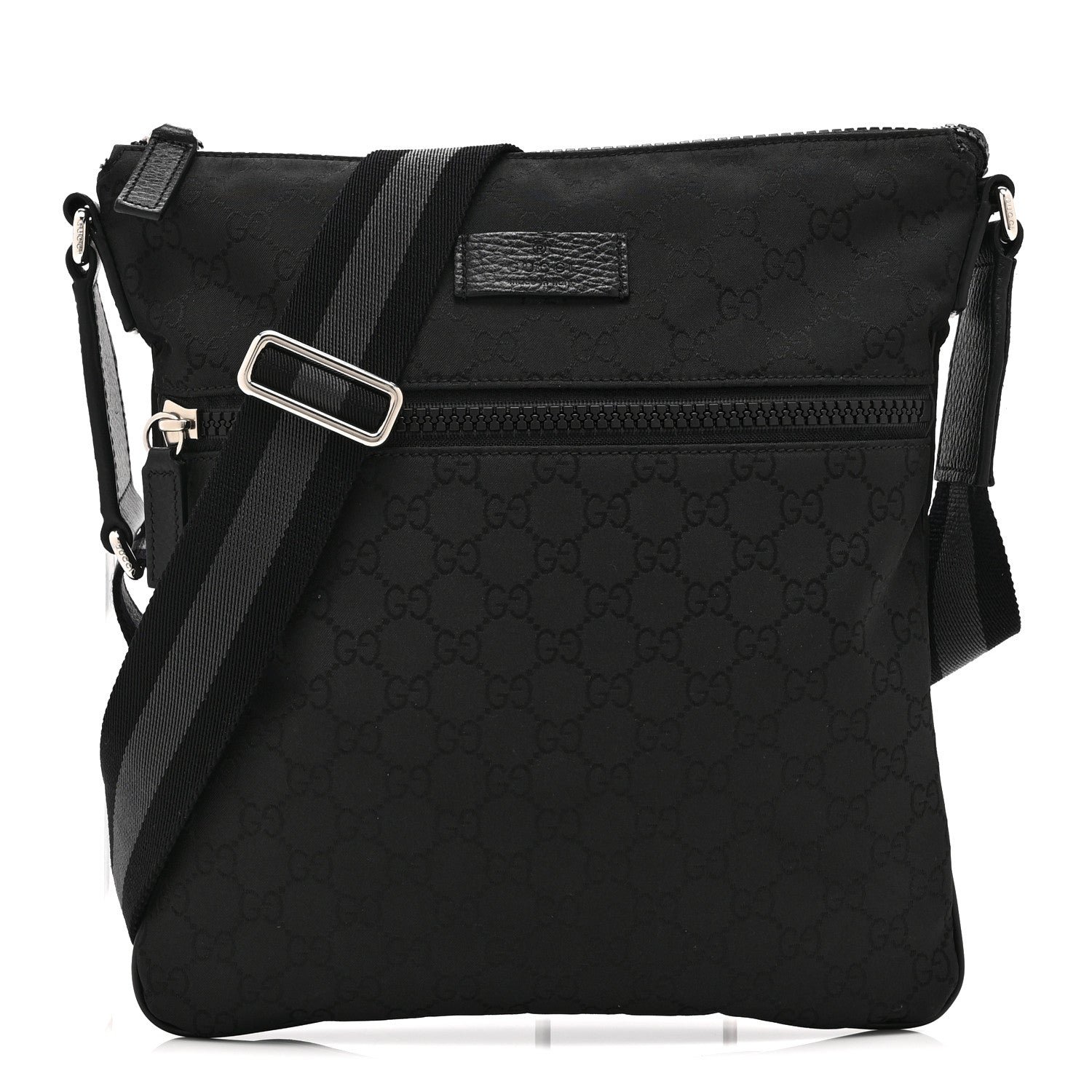 Gucci Nylon Monogram Small Flat Messenger Bag Black