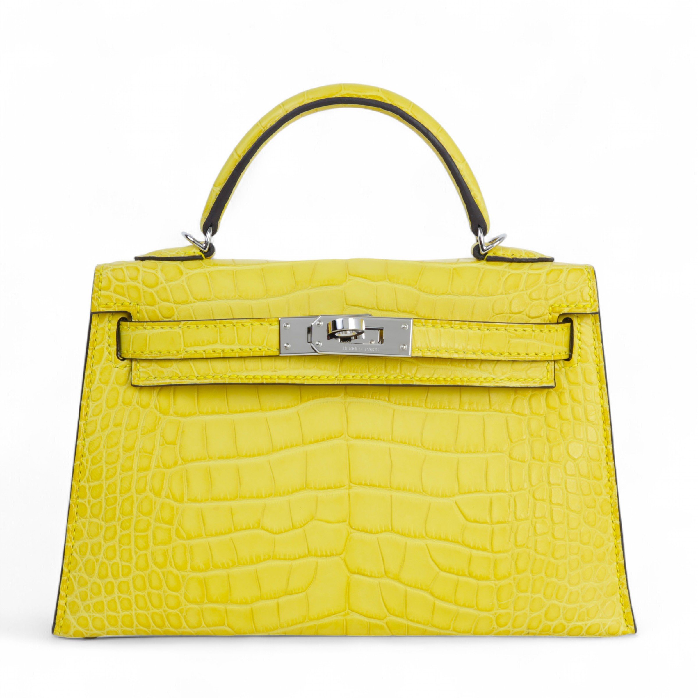 Hermes Excellent ( Rank SA ) HERMÈS Mini Kelly II Mimosa (M9) Matte Alligator Palladium hardware Z (2021)