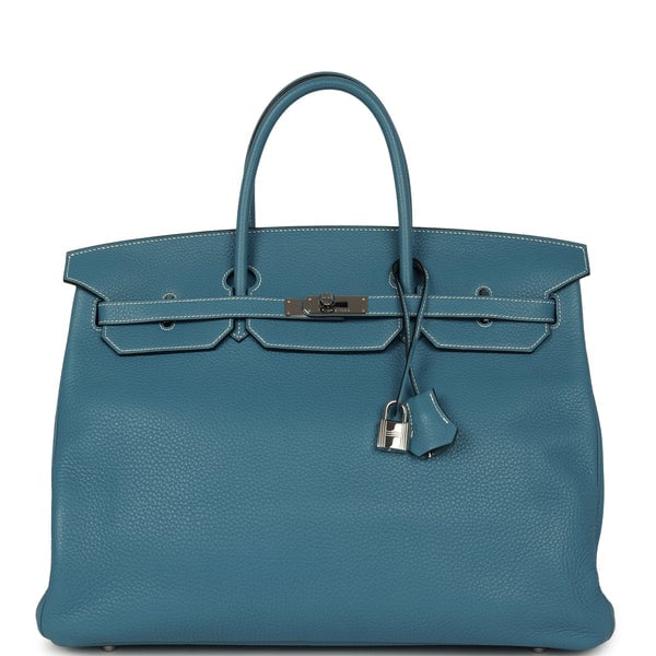 Pre-owned Hermes Birkin 40 Blue Jean Togo Palladium Hardware