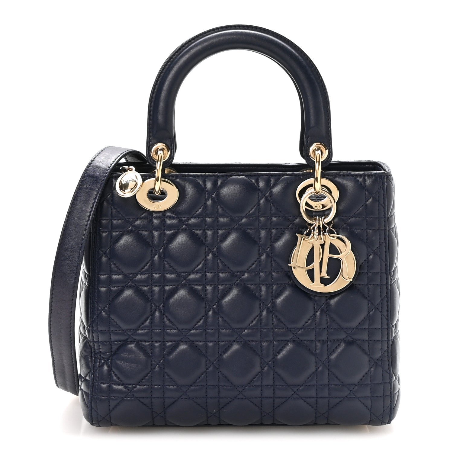 Christian Dior Lambskin Cannage Medium Lady Dior Navy Blue