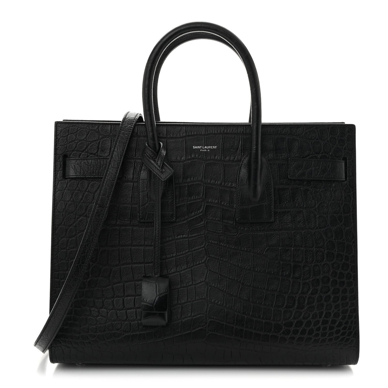Saint Laurent Calfskin Crocodile Embossed Small Sac de Jour  Black