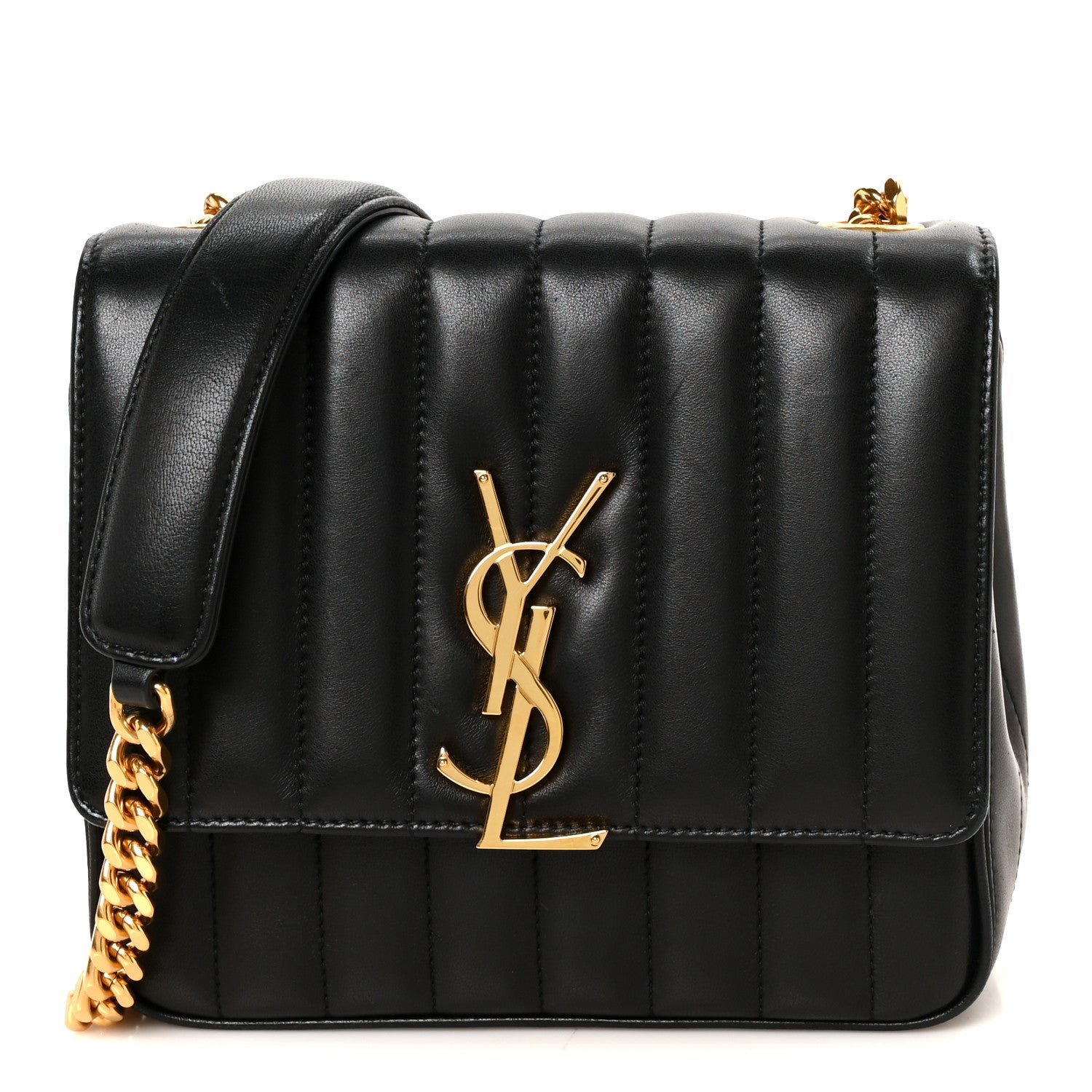 Saint Laurent Lambskin Matelasse Monogram Medium Vicky Chain Bag Black