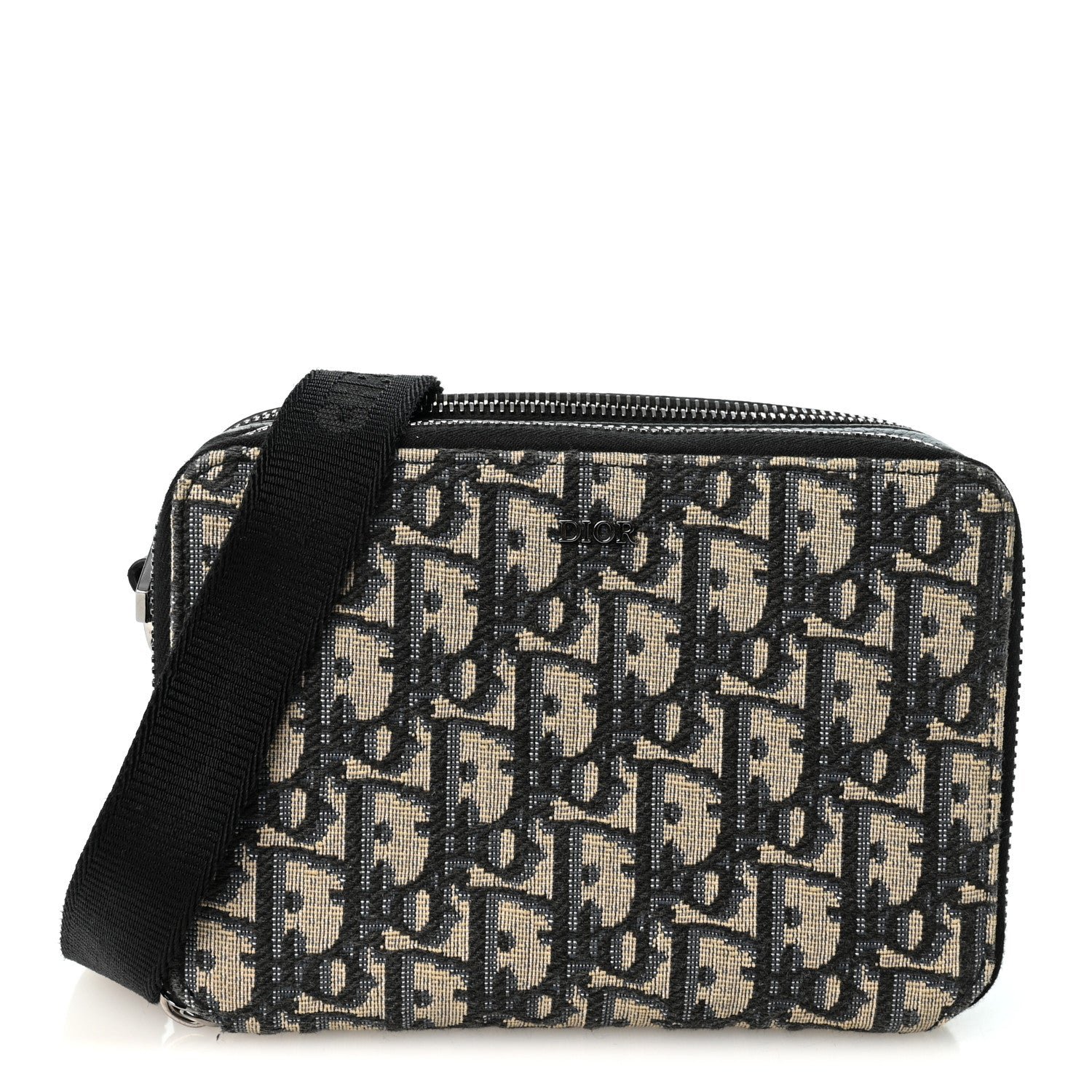 Christian Dior Oblique Zipped With Strap Pouch Blue Beige