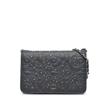 Chanel CC Studded Lambskin Camellia Wallet On Chain