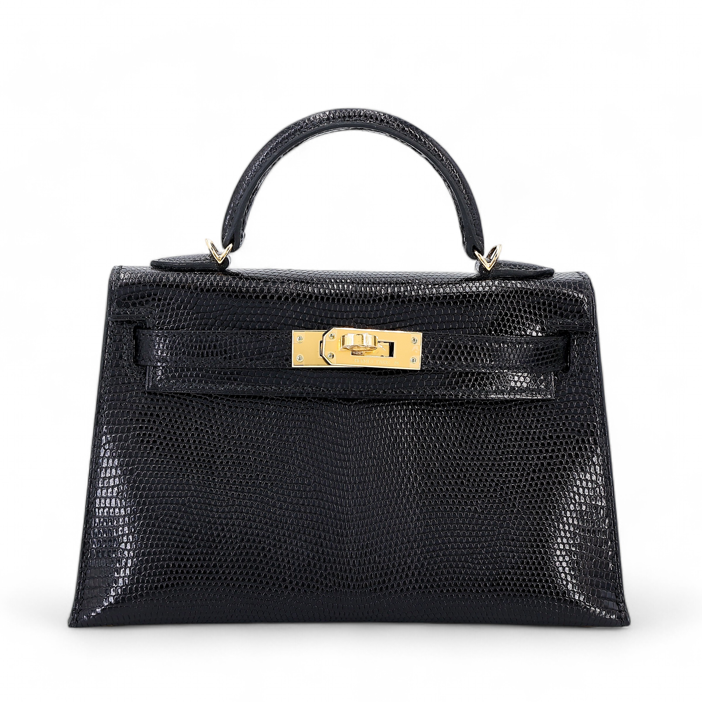 Brand New ( Rank N ) HERMÈS Mini Kelly II Black (89) Lizard Gold hardware U (2022)
