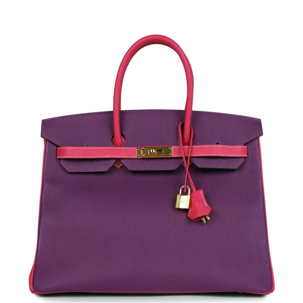 Hermes Pre-owned Hermes Special Order (HSS) Birkin 35 Rose Tyrien and Violet Epsom Gold Hardware