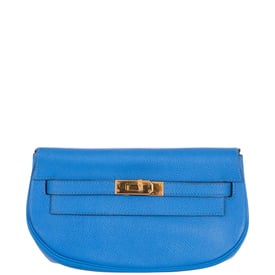 Hermes Hermès Kelly Pochette Blue France Grain Courchevel Convertible Belt Bag