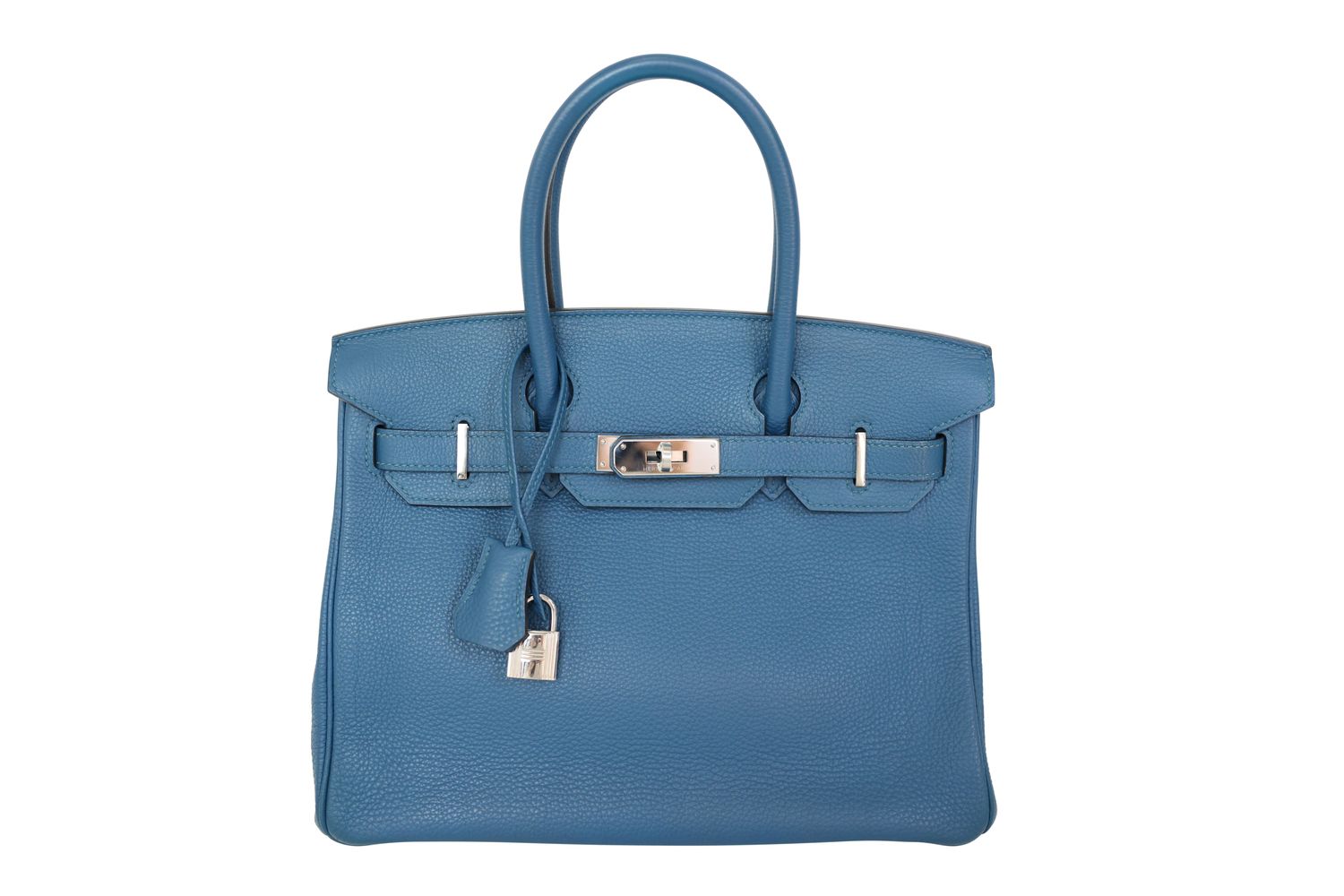 Hermes Birkin 30, Blue Bleu Izmir Togo with Palladium Hardware, Q in Square 2013 Stamp, Preowned WA001