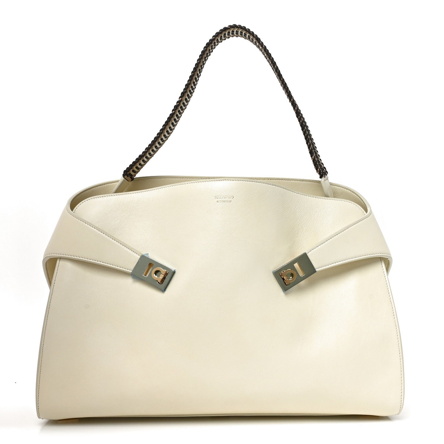 Salvatore Ferragamo Lambskin Braided Medium Hug Bag Mascarpone
