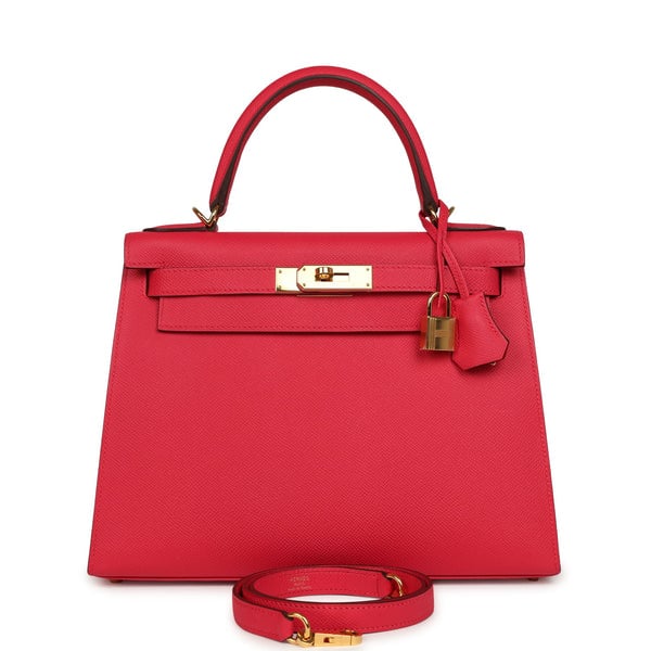 Pre-owned Hermes Kelly Sellier 28 Rose Extreme Epsom Gold Hardware