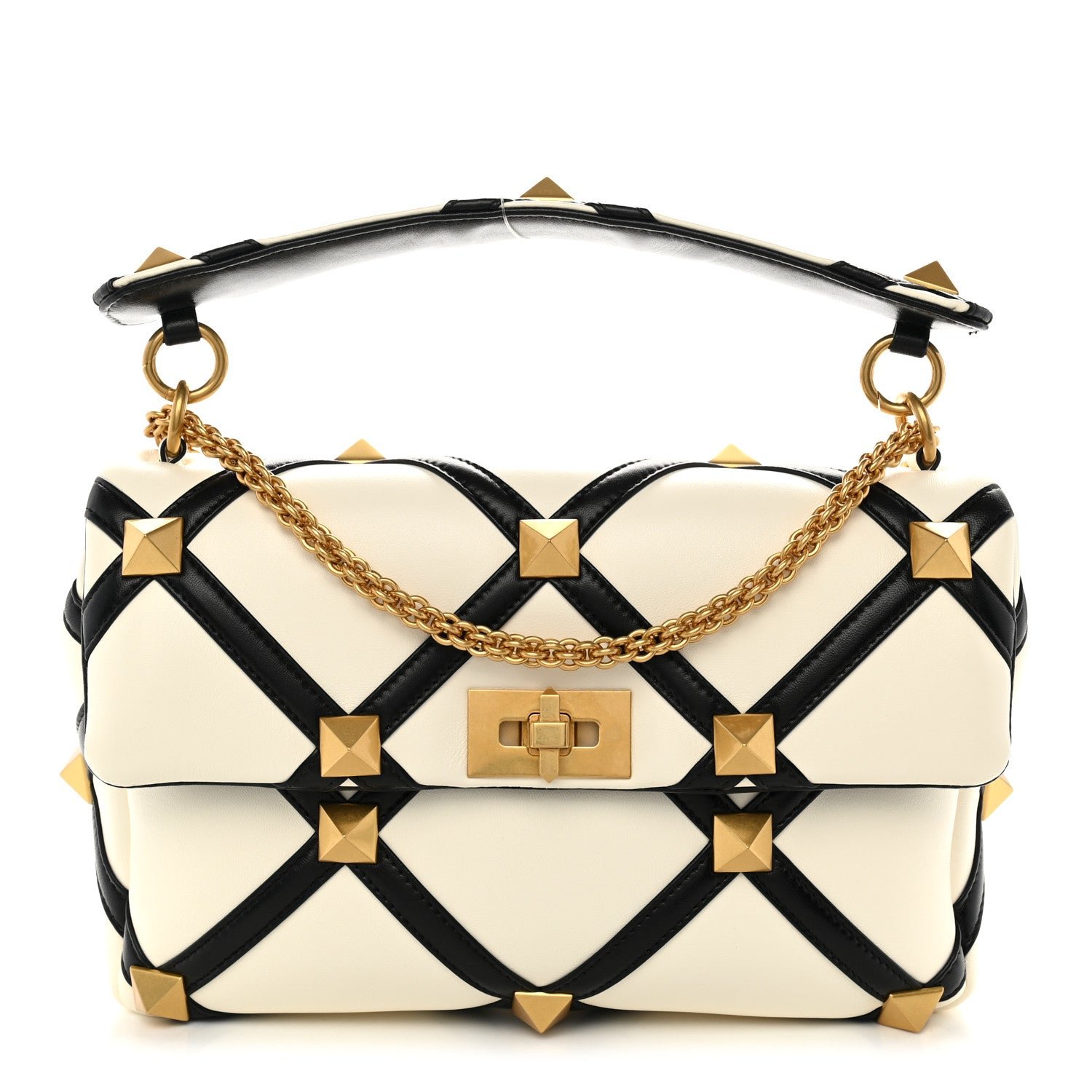 Valentino Garavani Nappa Large Roman Stud Shoulder Bag Black Ivory