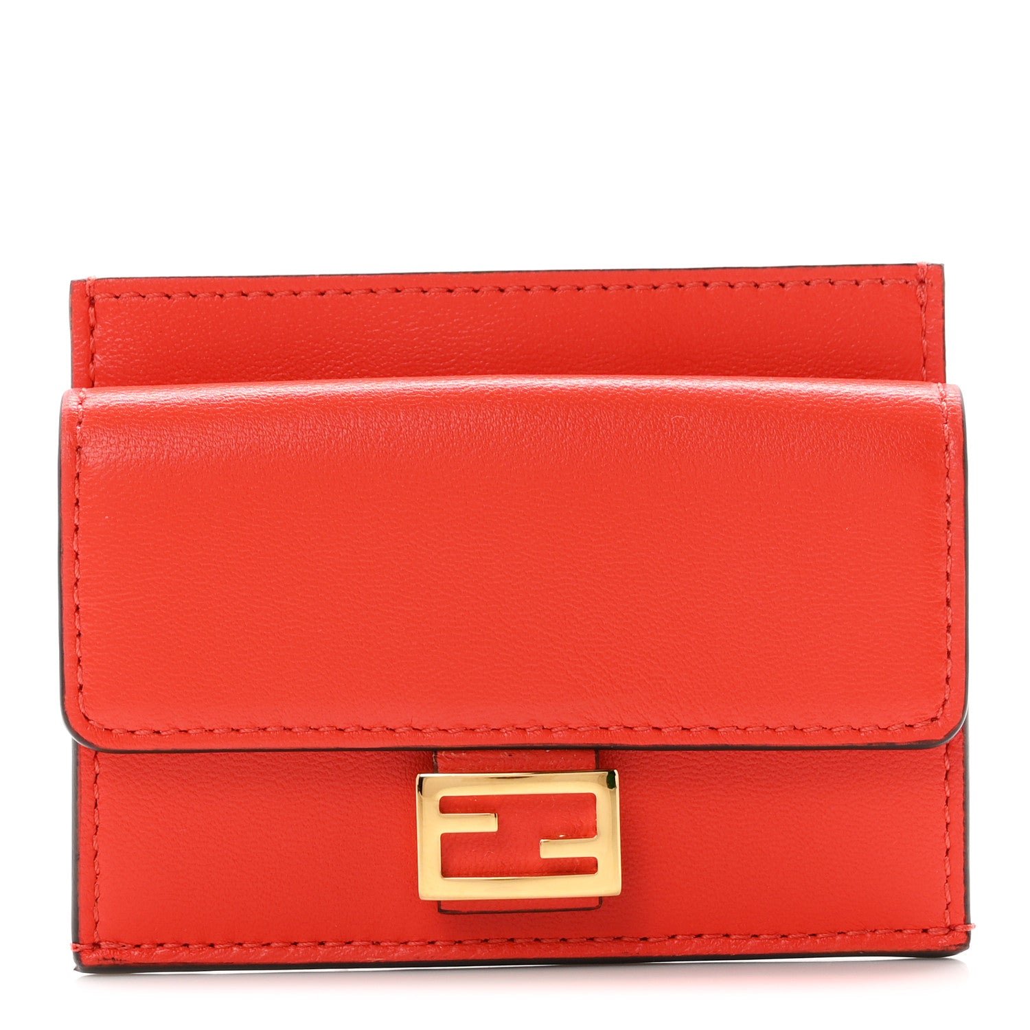 Fendi Nappa Matisse FF Diagonal Embossed Fold Over Card Holder Wallet Papavero