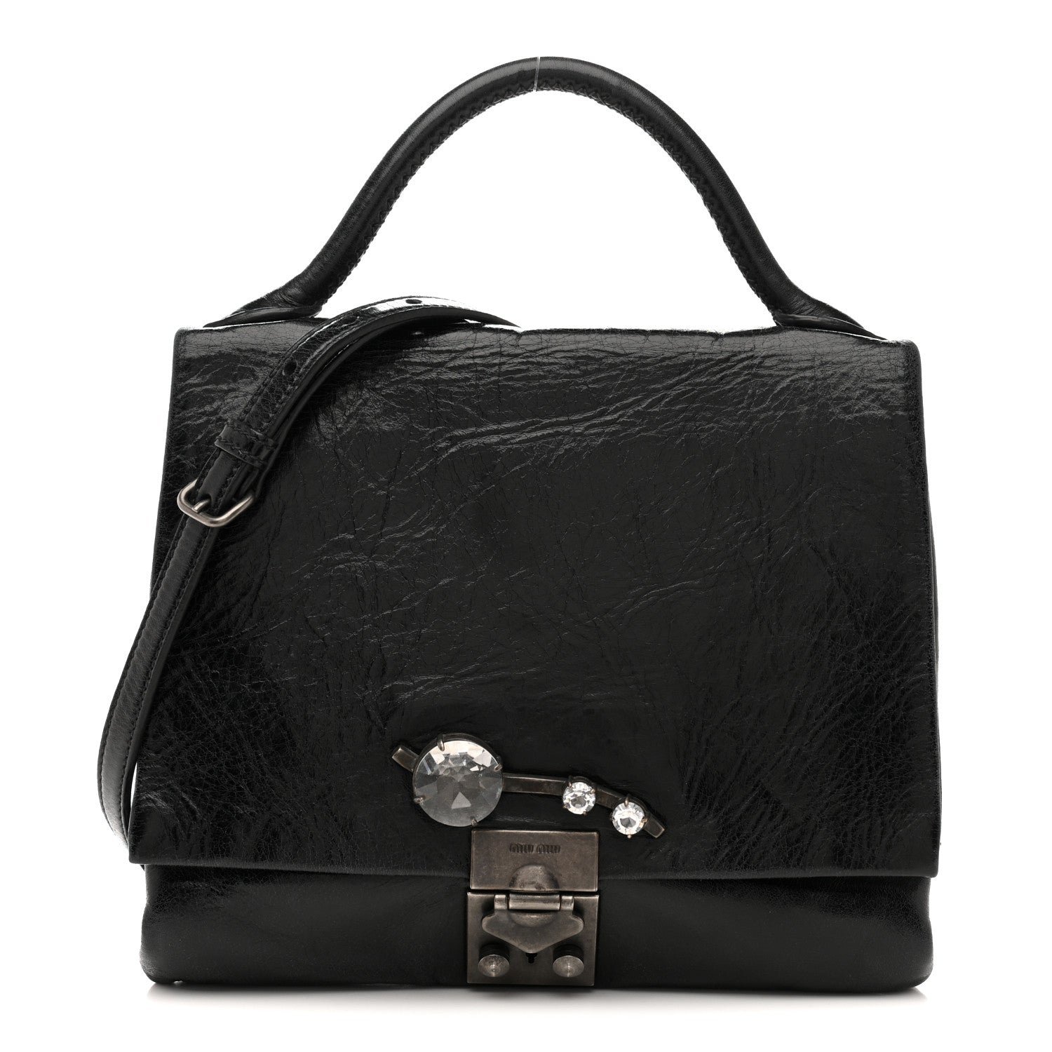 Miu Miu Miu Miu Vitello Shine Crystal Shoulder Bag Black