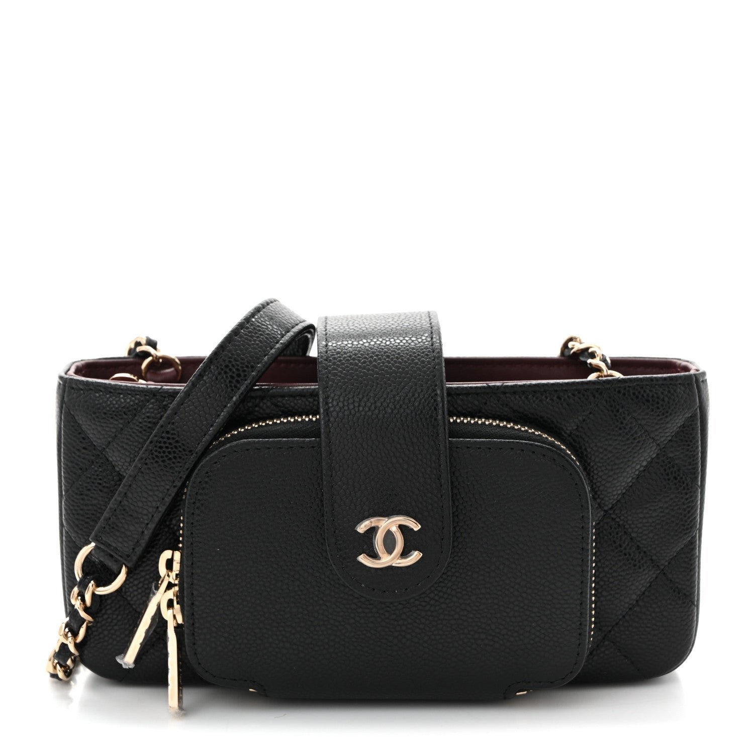 Chanel Caviar Quilted Business Affinity Phone Holder With Chain Black