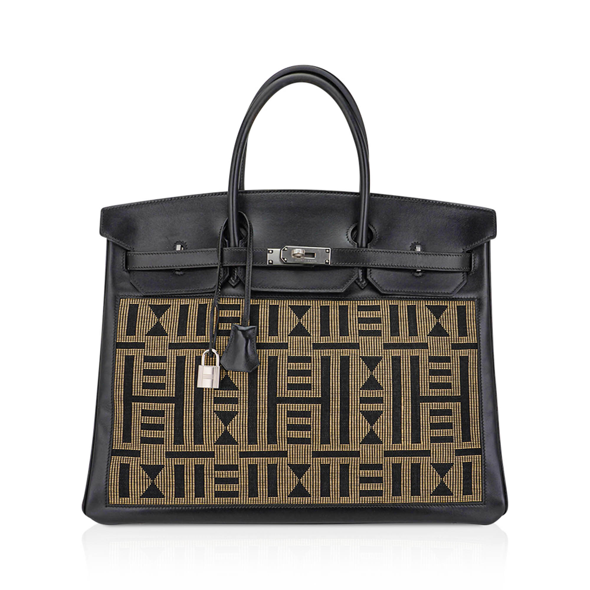 Hermes Hermes Limited Edition Vintage Horizons Birkin 40 Black Box Leather with Gold Embroidered Toile