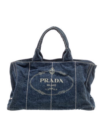 Enameled Metal Triangle Denim Logo Tote Large