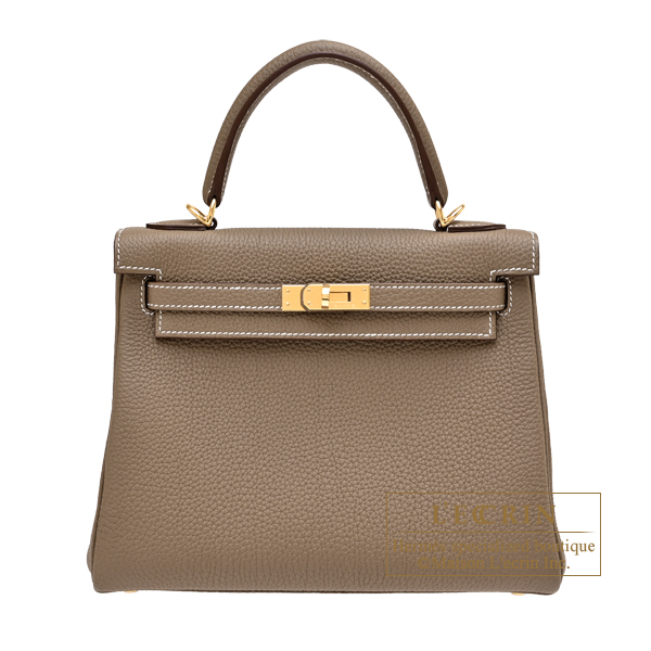 Hermes Kelly bag 25 Retourne Etoupe grey Togo leather Gold hardware