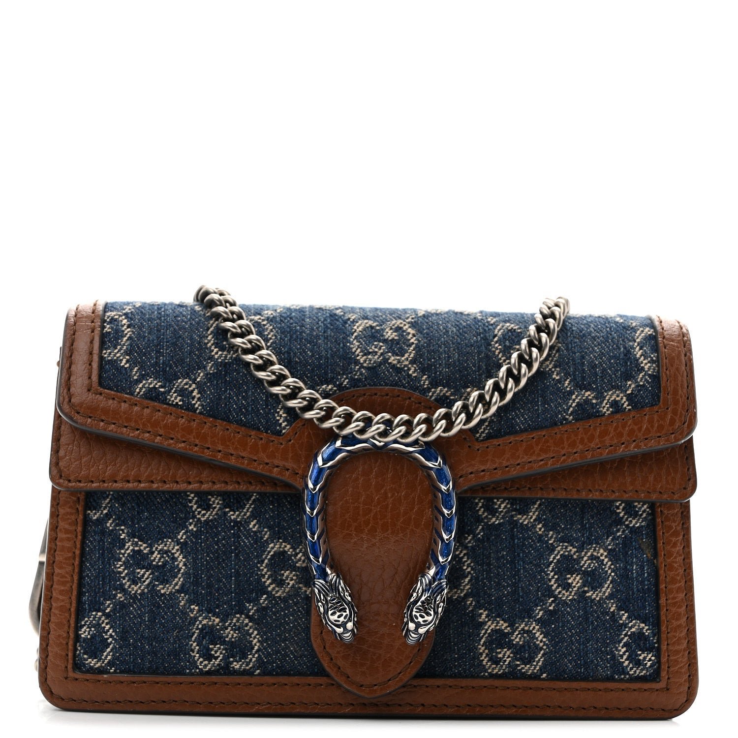 Gucci New Denim GG Monogram Dollar Calfskin Enamel Super Mini Dionysus Shoulder Bag Blue Tea Cuir Epilog Electric Blue