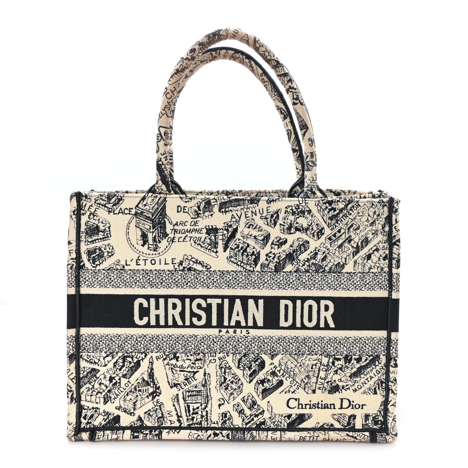 Christian Dior Canvas Embroidered Medium Plan De Paris Book Tote  White Blue