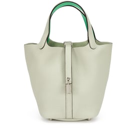 Hermes Gris Neve Clemence and Vert Comics Swift Picotin Lock 18 Palladium Hardware, 2023