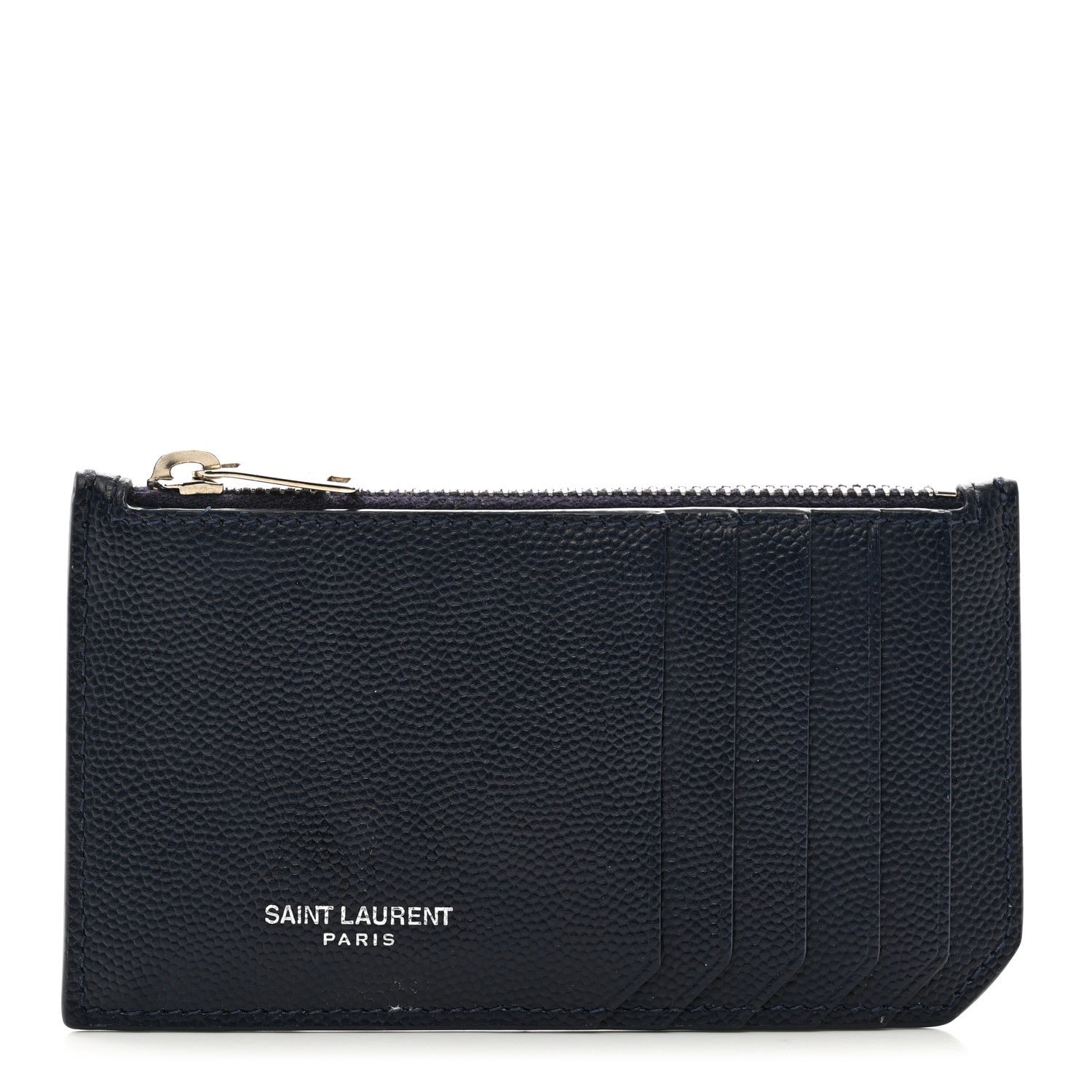 Saint Laurent Grained Calfskin 5 Fragments Zip Pouch Card Holder Deep Marine
