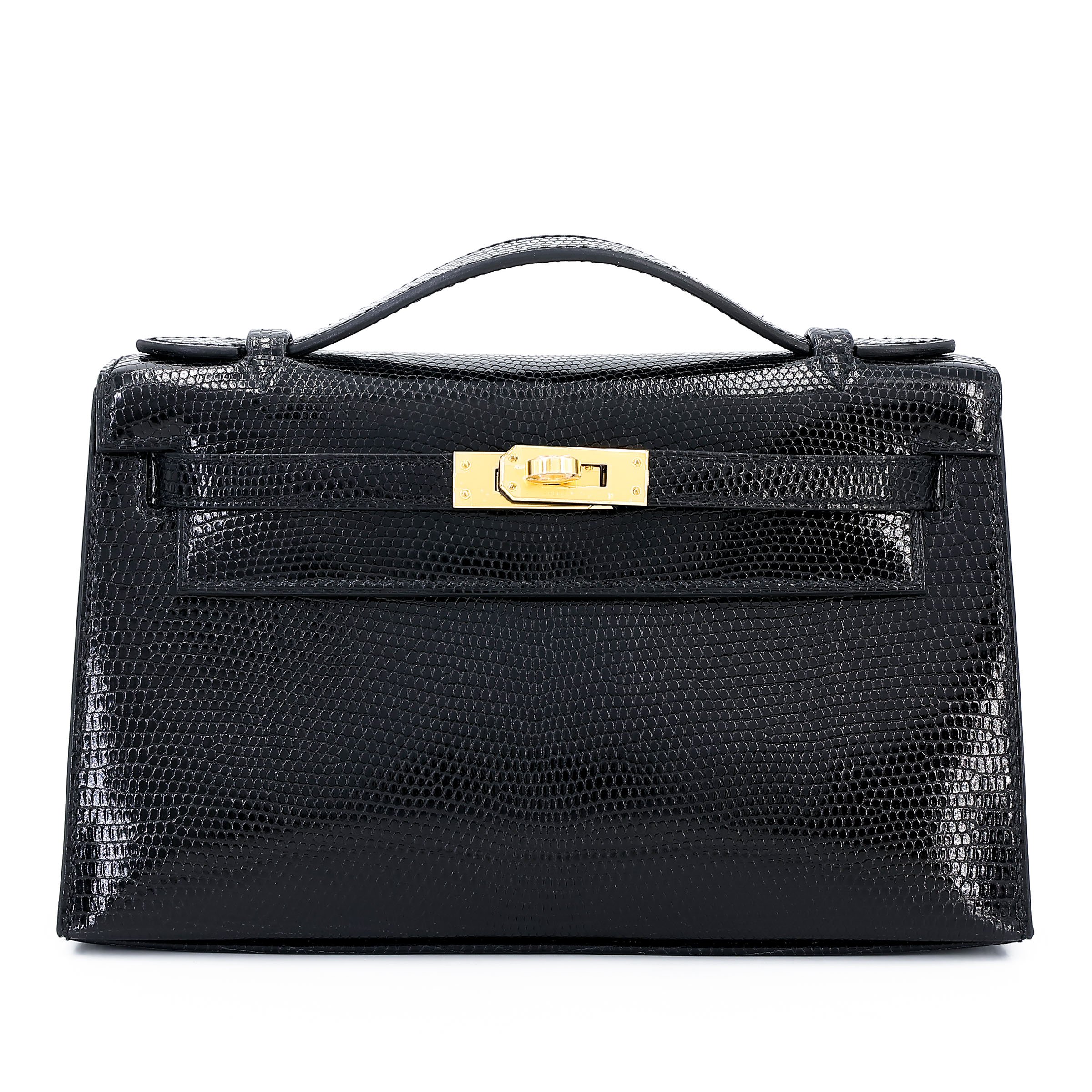 Hermes Brand New ( Rank N ) HERMÈS Kelly Pochette Black (89) Lizard Gold hardware K (2025)