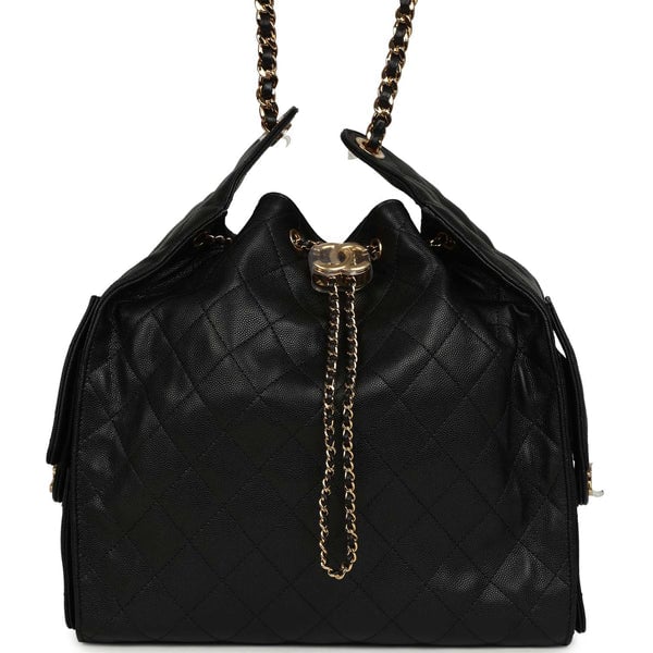 Chanel Medium 25 Hobo Bag Black Caviar Antique Gold Hardware