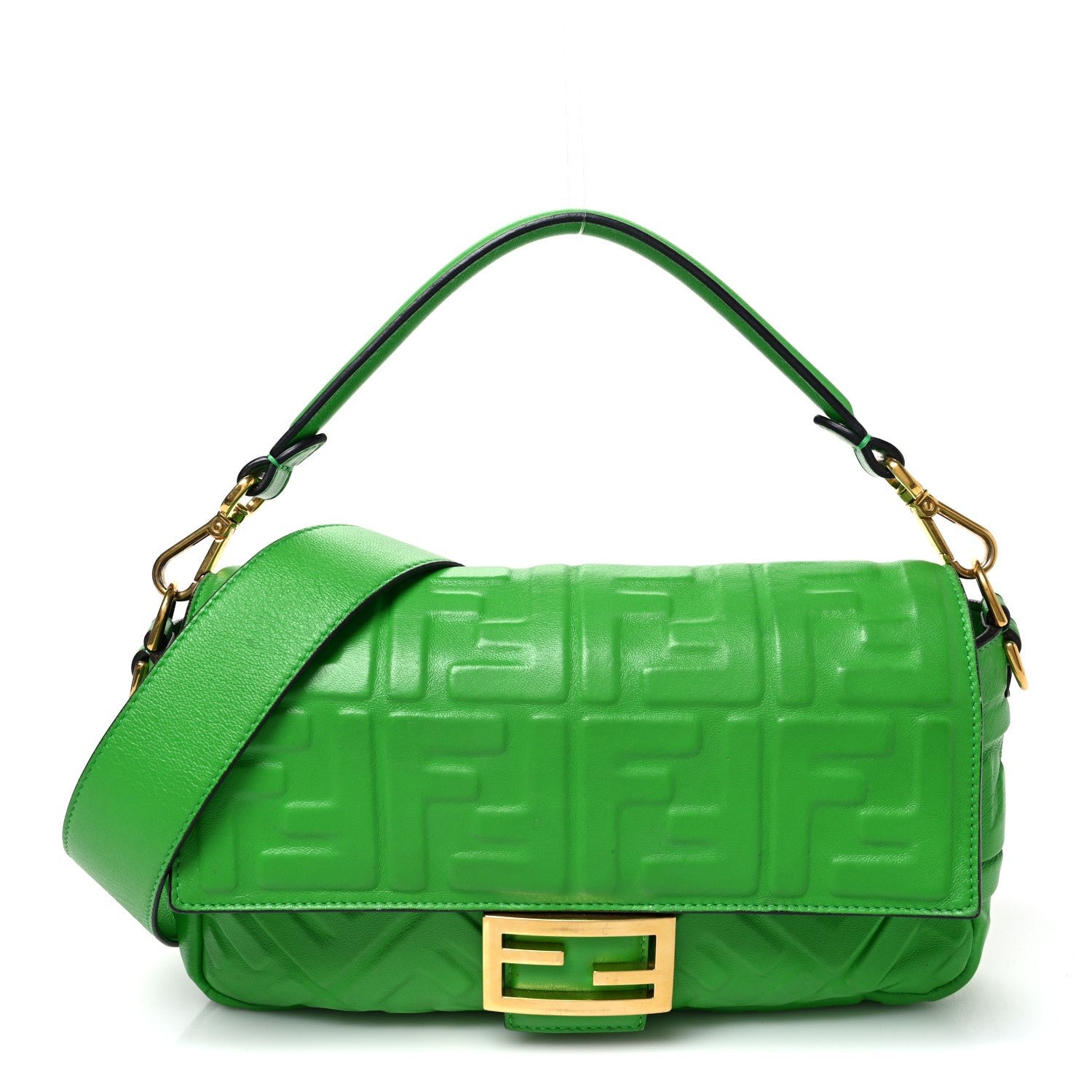 Fendi Nappa FF 1974 Embossed Baguette Tomatillo