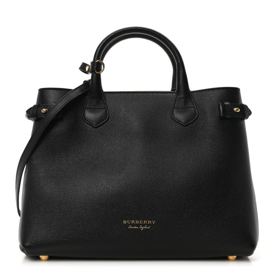 Burberry Derby Calfskin House Check Medium Banner Tote Black