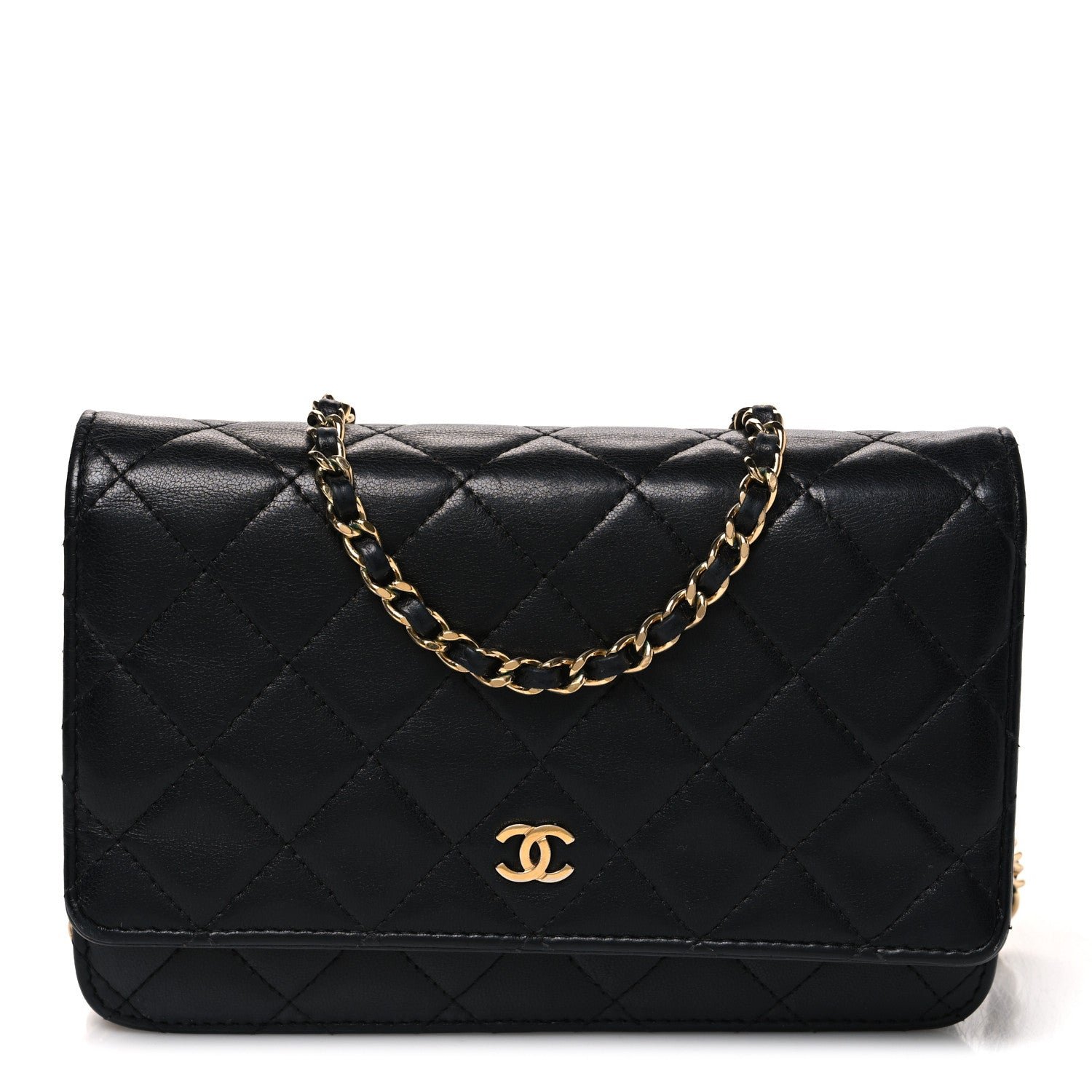 Chanel Lambskin Quilted Wallet On Chain WOC Black