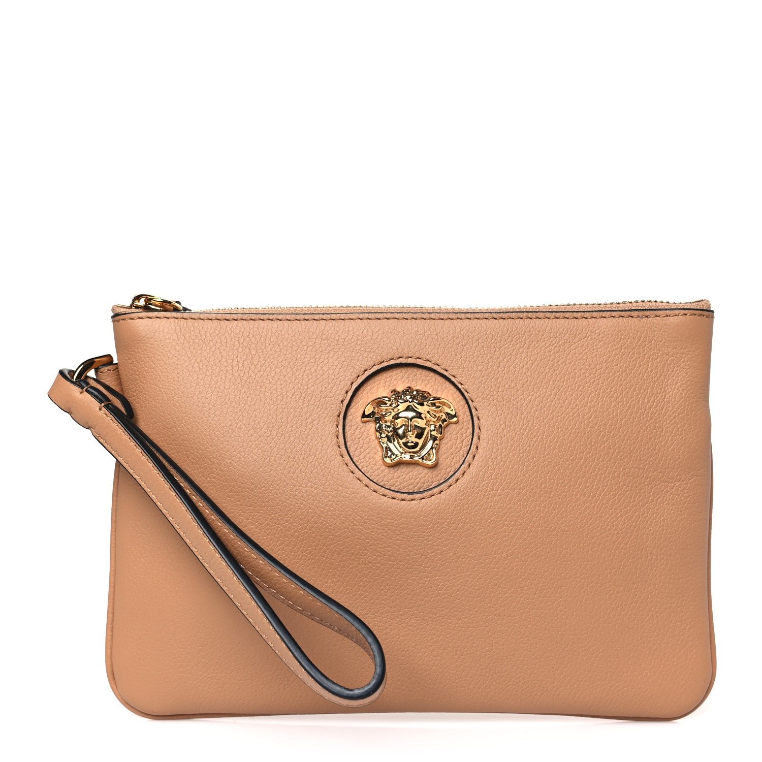 Versace Grained Calfskin La Medusa Pouch Beige