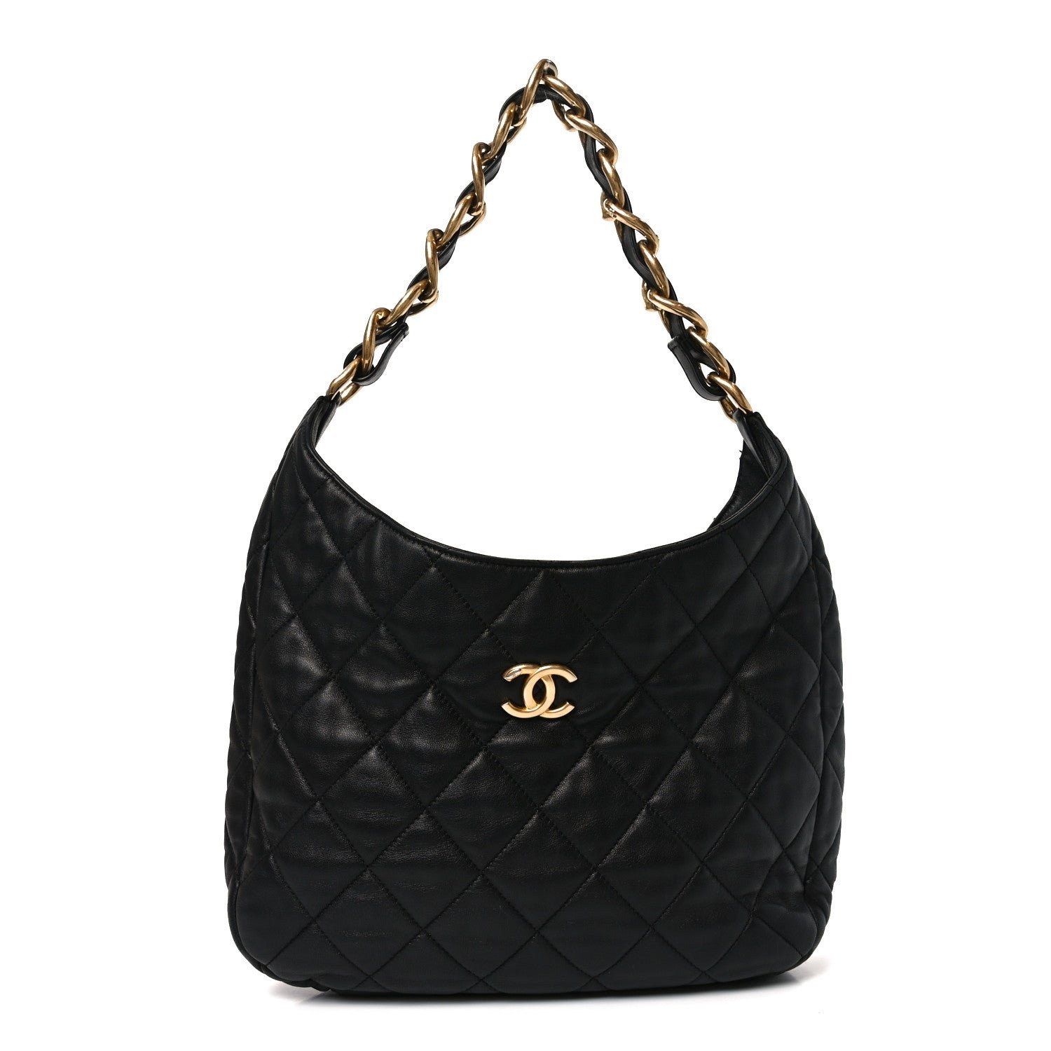 Chanel Lambskin Quilted Large CC Funky Town Hobo Black