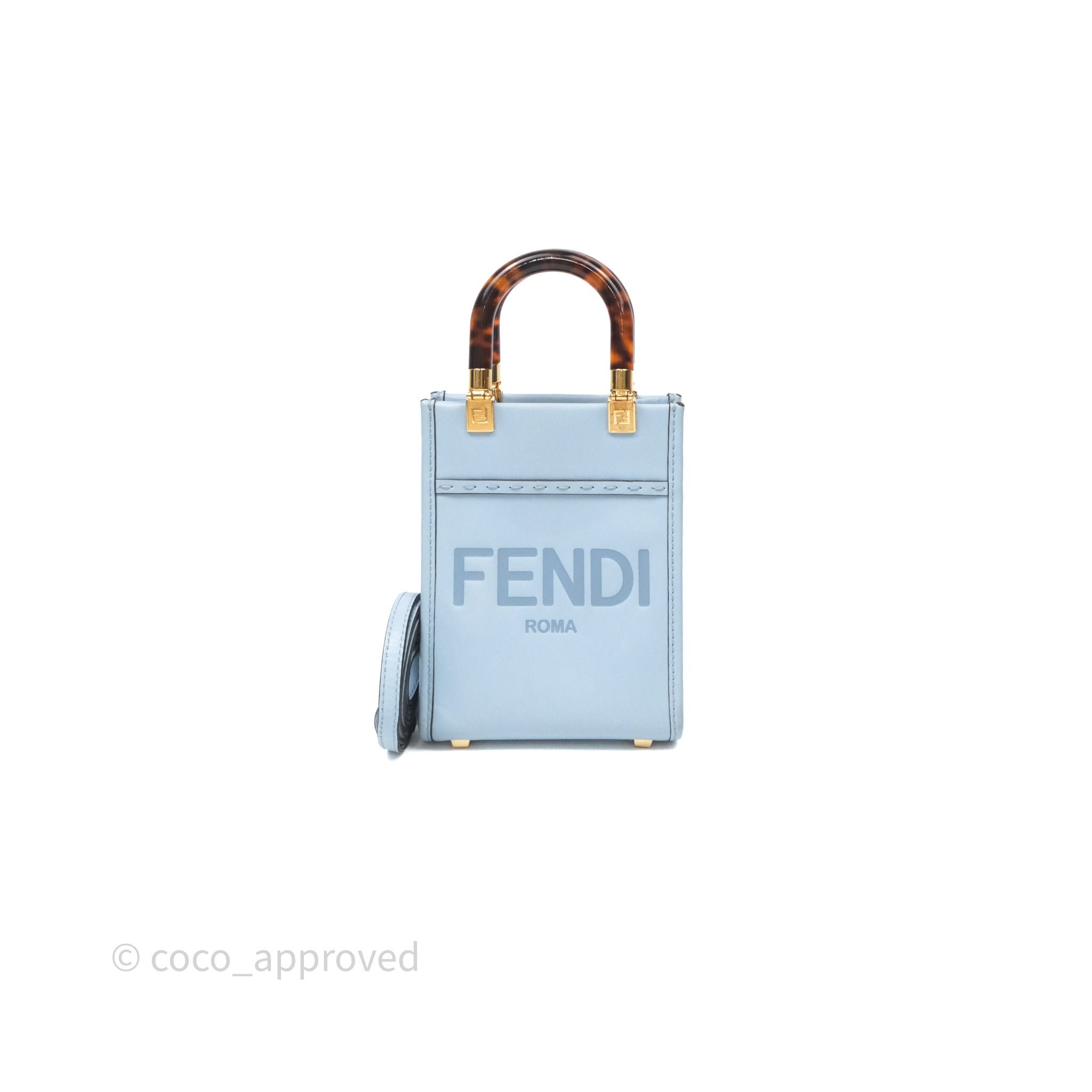 Fendi Mini Sunshine Shopper Bag Light Blue Tortoiseshell-effect Handle