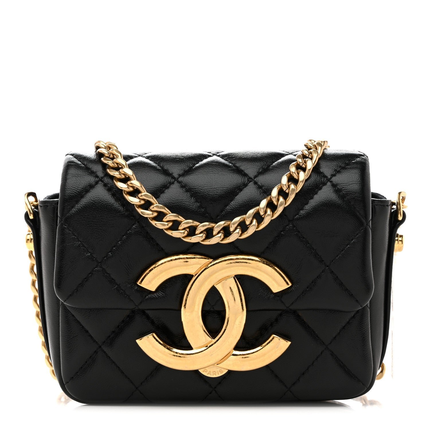 Chanel Shiny Crumpled Lambskin Quilted Mini Giant CC Flap Black