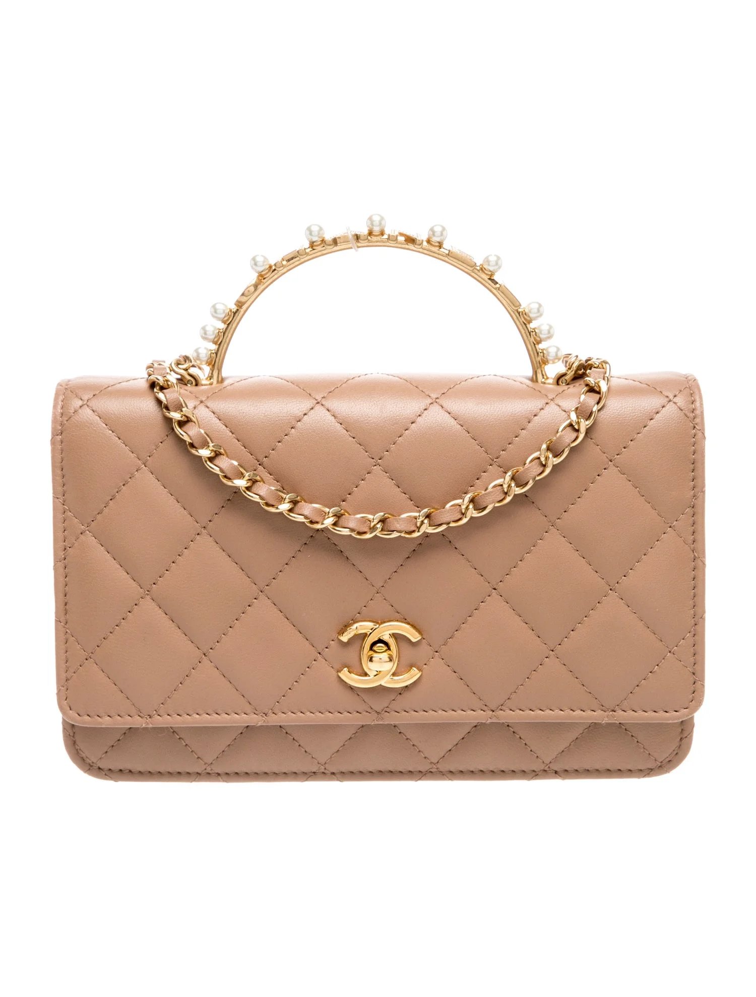 Faux Pearl Top Handle Wallet On Chain