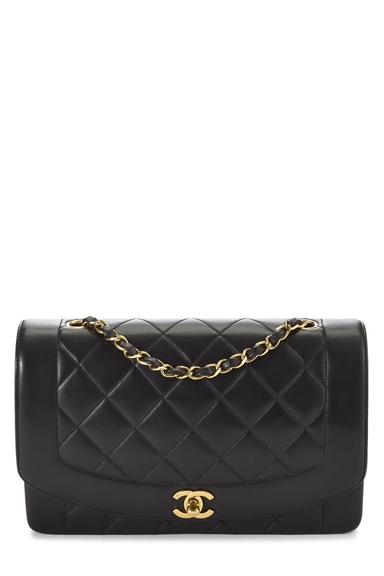 Black Quilted Lambskin Diana Flap Medium
