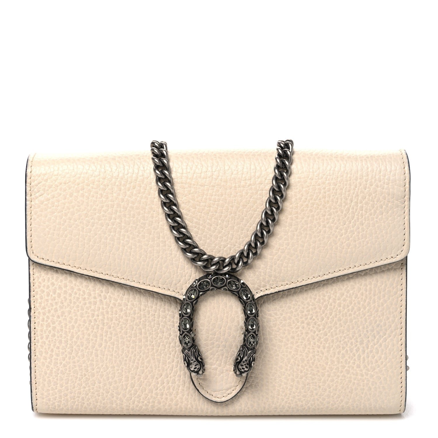 Gucci Dollar Calfskin Mini Dionysus Chain Wallet Mystic White