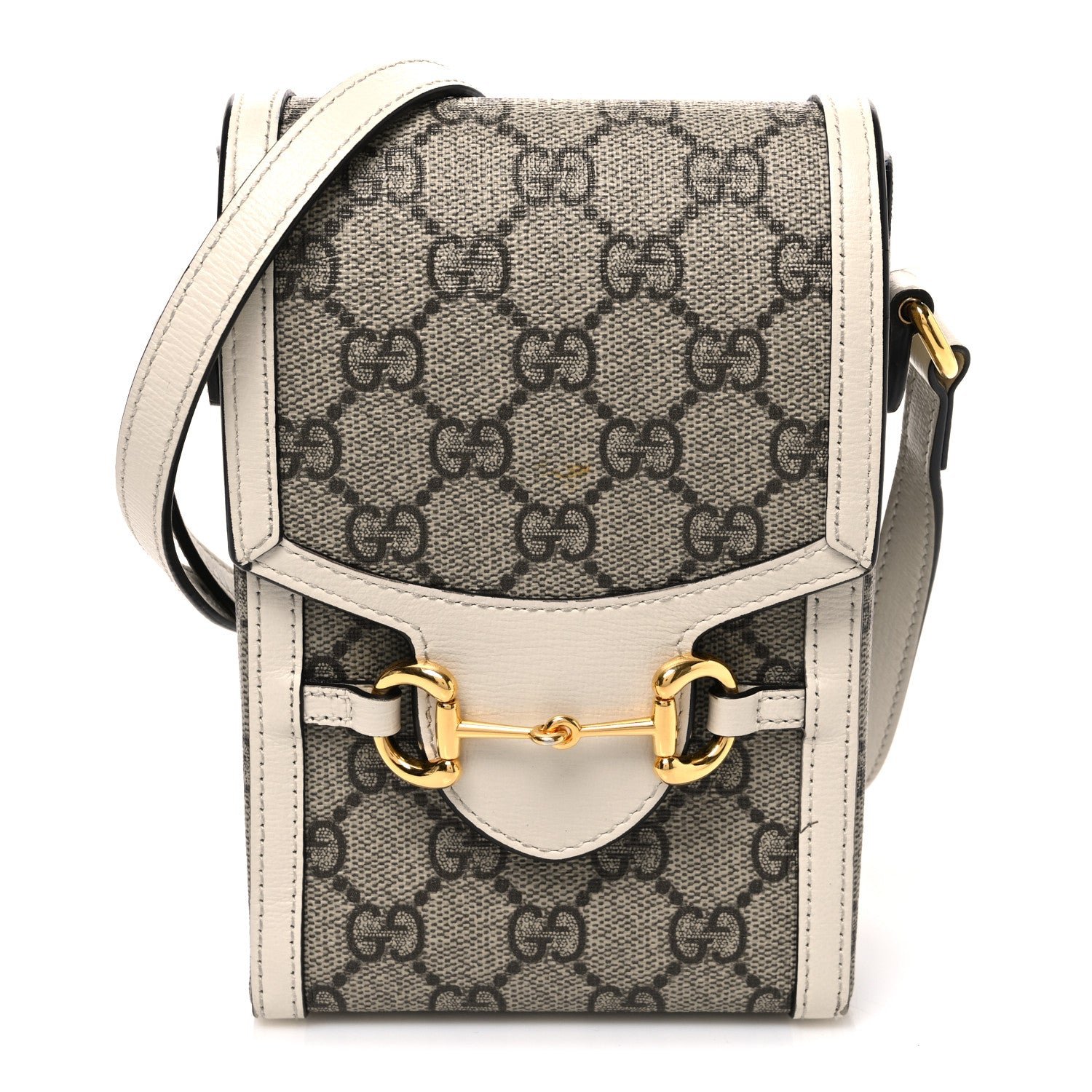 Gucci GG Supreme Monogram Azalea Calfskin Mini Horsebit 1955 Crossbody Bag Beige Ebony Mystic White