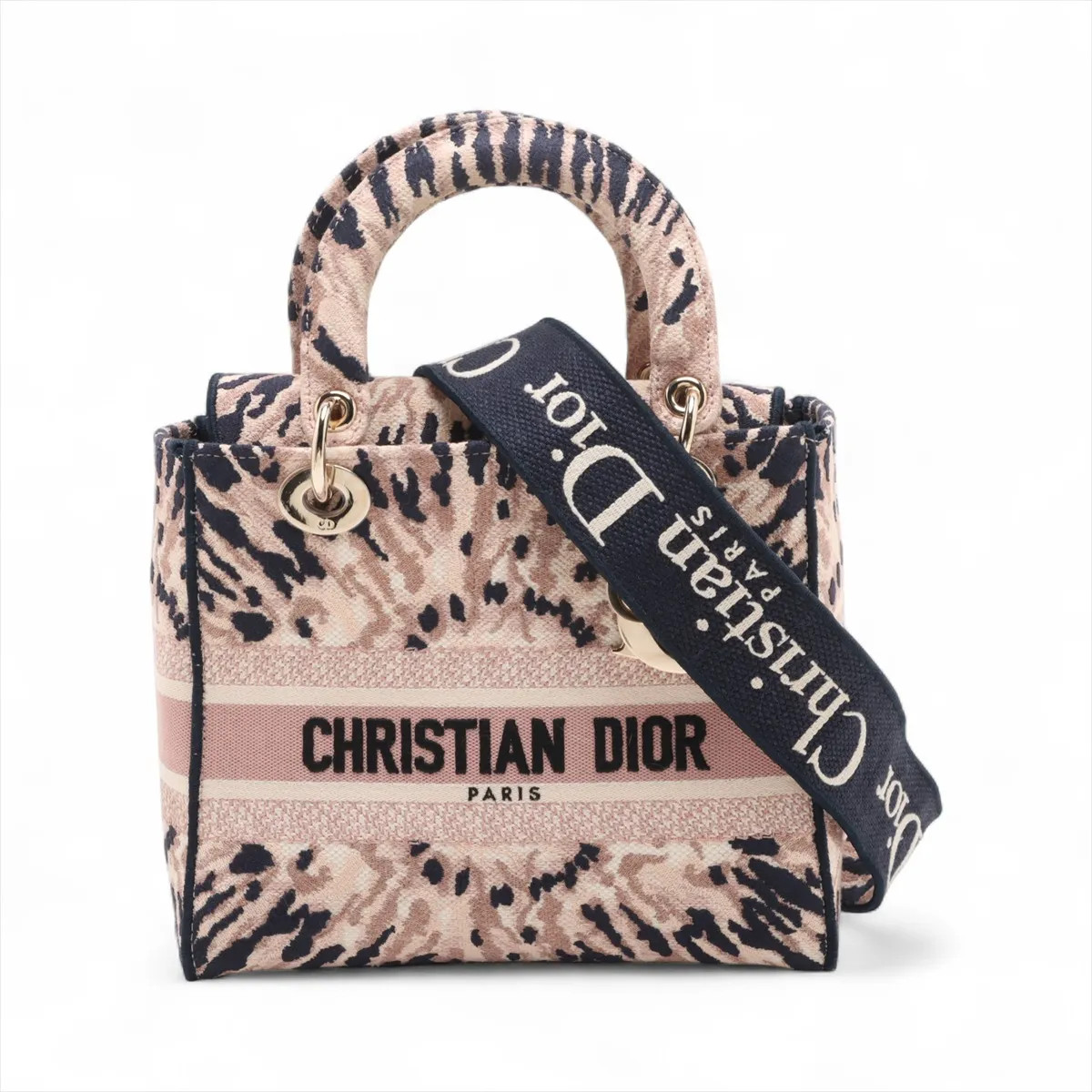 Christian Dior Lady Dee light canvas 2 Way Handbag pink x navy