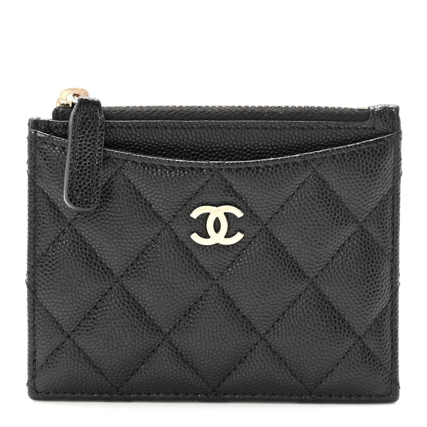 Chanel Caviar Quilted CC Zip Card Holder Black