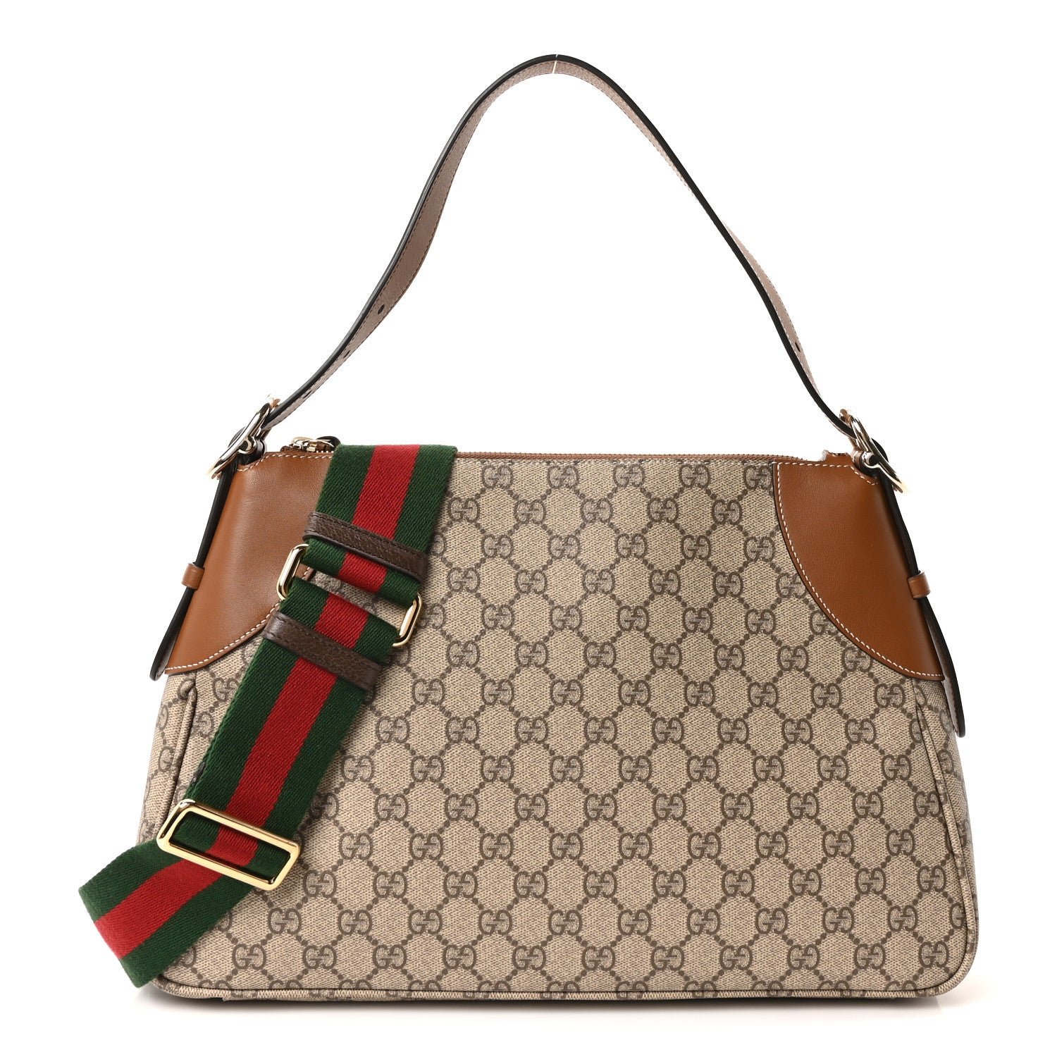 Gucci GG Supreme Monogram Emblem Medium Shoulder Bag Beige Ebony Sundial