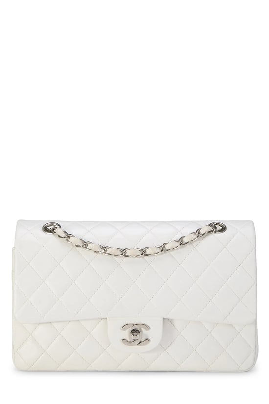 White Quilted Lambskin Classic Double Flap Medium