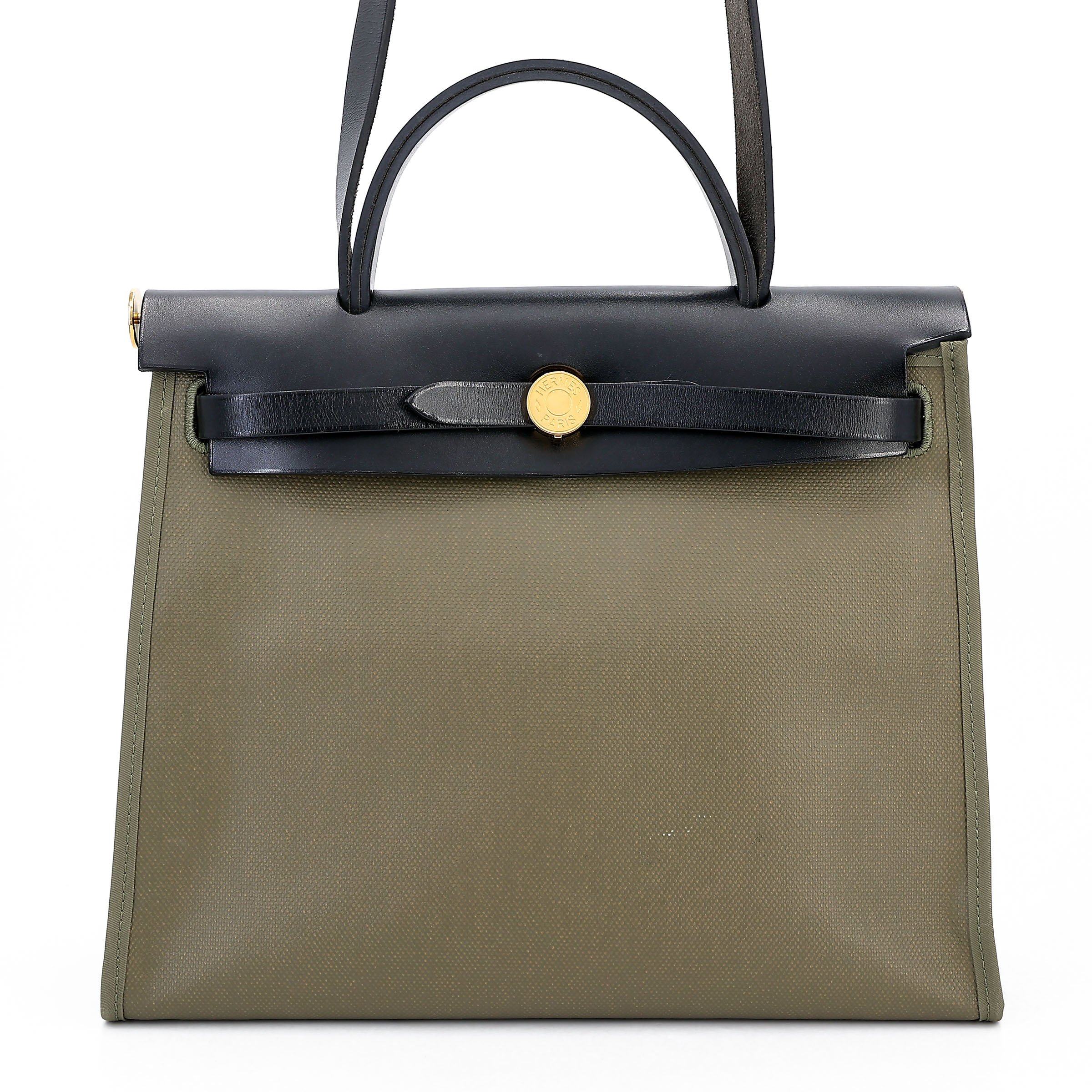Hermes Very Good ( Rank A) HERMÈS Herbag Zip 31 PM Vert Bronze (60) Noir (89) Canvas Vache Hunter Gold hardware Z (2021)