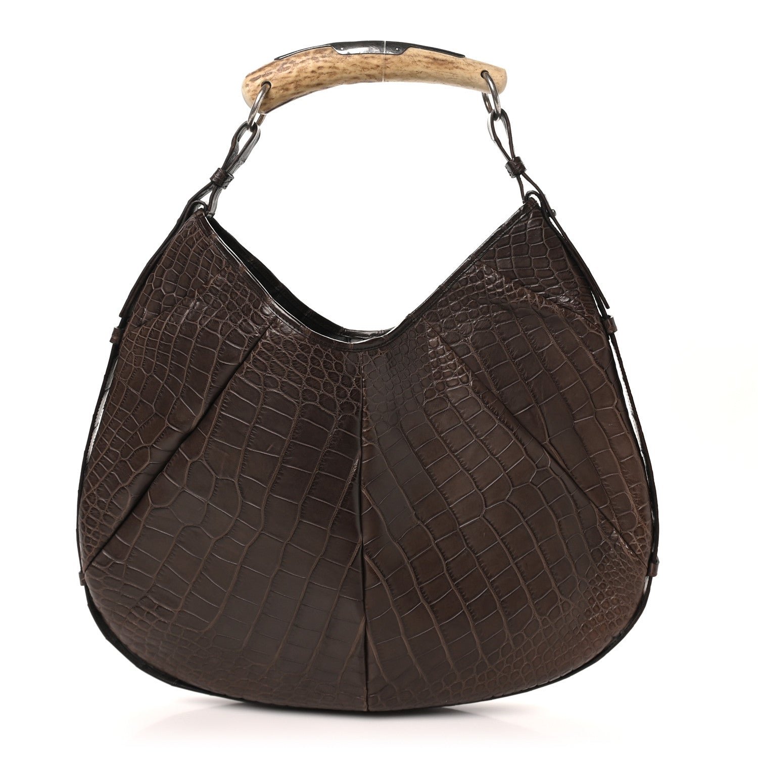 Saint Laurent Alligator Buffalo Horn Mombasa Hobo Brown