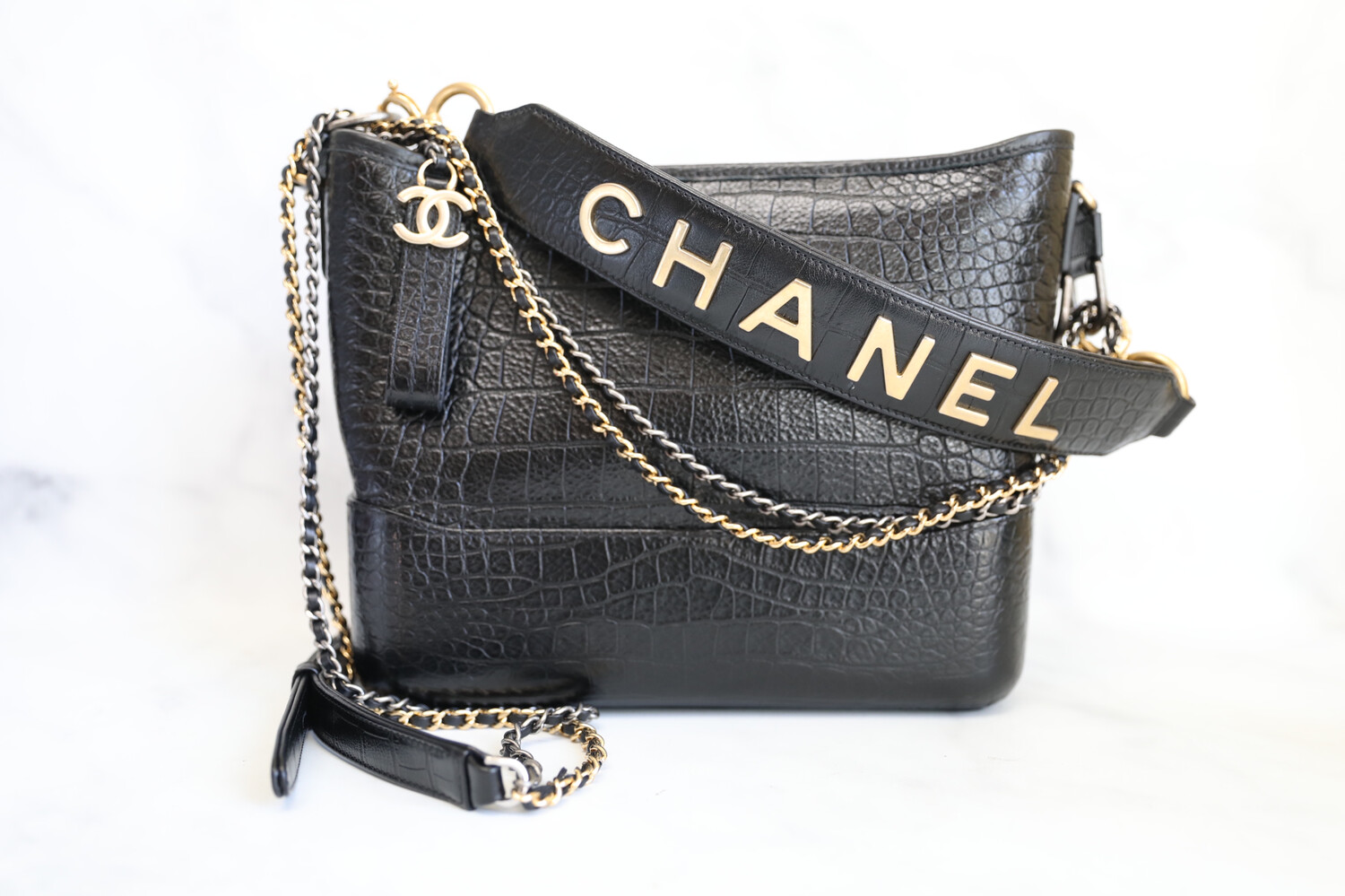 Chanel Chanel Gabrielle Large Black Croc Embossed, Like New in Box