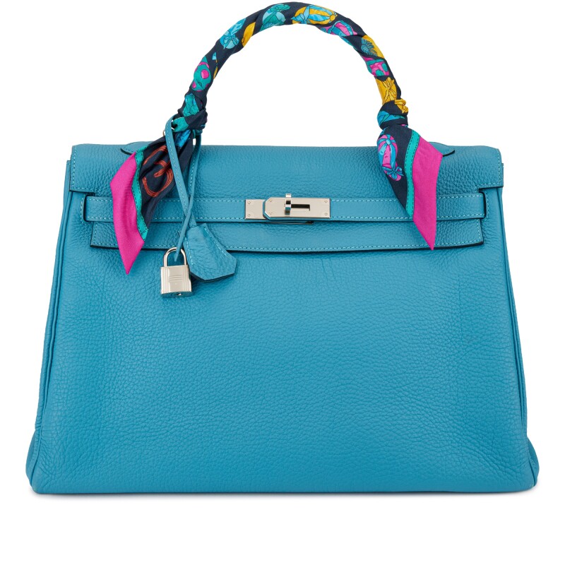 Hermes Bleu Izmir Togo Kelly 35 Retourné Palladium Hardware, 2013 and Twilly